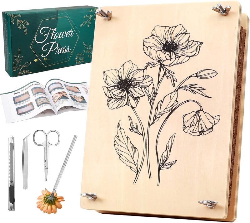 Aboofx Large Flower Press Kit for Adults,10.8"x6.9" 6 Layers Wooden Flower Pressing Kit for Pressed Flowers Herbs Leaf, DIY Flowers Preservation for Bookmark Wedding, Art & Craft Kits Gift for Adult - Image 1